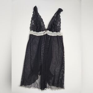 Y2K Mesh Lace Babydoll Teddie Vintage Lingerie Black Empire Waist Size M